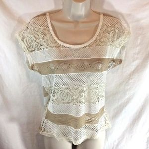 Threads Womens Sz M LIghtweight Sweater Tan & Whit